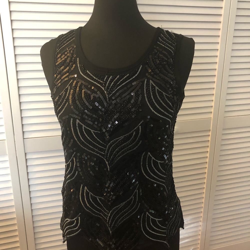 Sequin tank top with mesh back